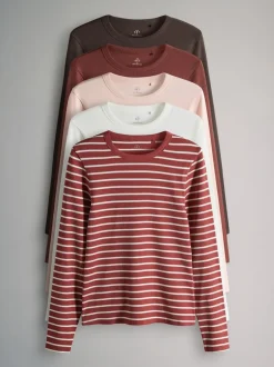 Marron/Rose/Blanc/Rayure - The Set 5 Lot Manches longues côtelées T-shirt