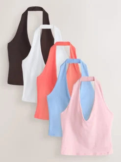 Marron/Rose/Corail/Bleu/Blanc - Lot de 5 hauts Col licou