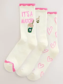 Matcha rose - Lot de 3 paires de chaussettes de sport à semelle Coussin