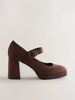 Microfibre marron chocolat - Chaussures Forever Comfort® Brogue Mary Jane à talons carrés