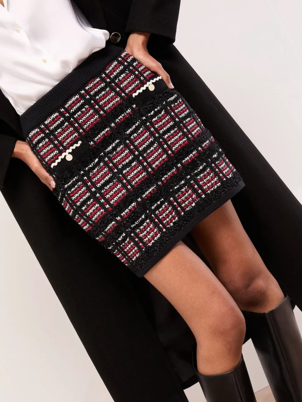 Mini-jupe courte Lipsy en maille à carreaux en boucle
