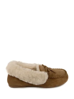 Mocassin Totes en daim véritable pour femme avec doublure en fausse fourrure