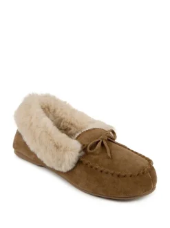 Mocassin Totes en daim véritable pour femme avec doublure en fausse fourrure