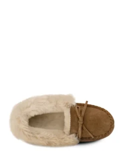 Mocassin Totes en daim véritable pour femme avec doublure en fausse fourrure