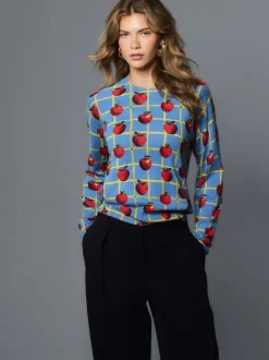 Motif à carreaux Apple bleu - Pull col rond riche en coton au toucher doux