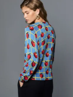 Motif à carreaux Apple bleu - Pull col rond riche en coton au toucher doux