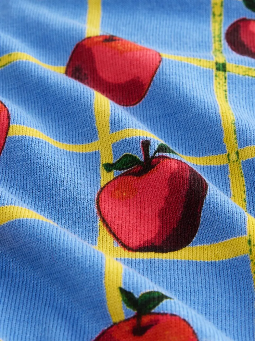 Motif à carreaux Apple bleu - Pull col rond riche en coton au toucher doux