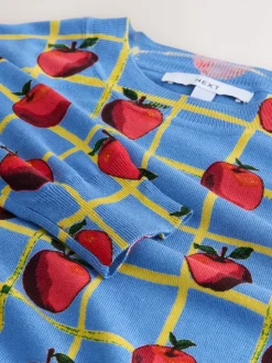 Motif à carreaux Apple bleu - Pull col rond riche en coton au toucher doux
