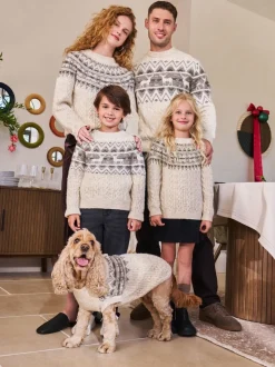 Motif Fair Isle Écru - Pull de Noël assorti pour la famille