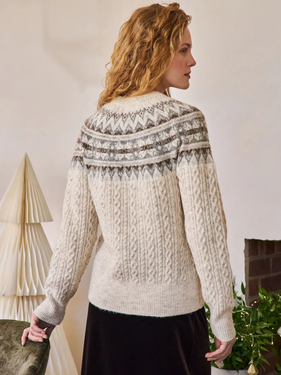 Motif Fair Isle Écru - Pull de Noël assorti pour la famille