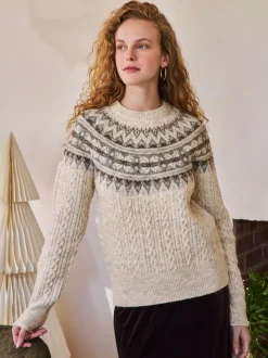Motif Fair Isle Écru - Pull de Noël assorti pour la famille