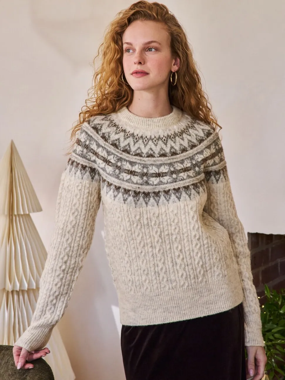 Motif Fair Isle Écru - Pull de Noël assorti pour la famille