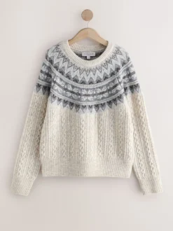 Motif Fair Isle Écru - Pull de Noël assorti pour la famille
