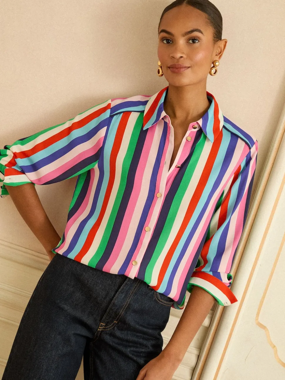 Multi Stripe (Multi Stripe) - Love & Roses chemise boutonnée à manches longues
