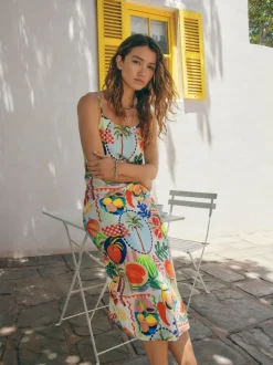Multicolore à imprimé fruits - Robe d'été mi-longue à enfiler