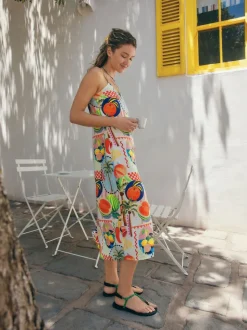 Multicolore à imprimé fruits - Robe d'été mi-longue à enfiler