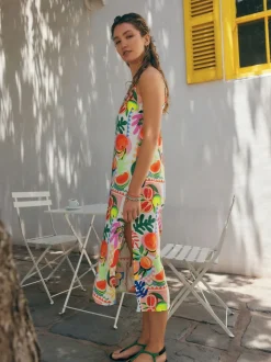 Multicolore à imprimé fruits - Robe d'été mi-longue à enfiler
