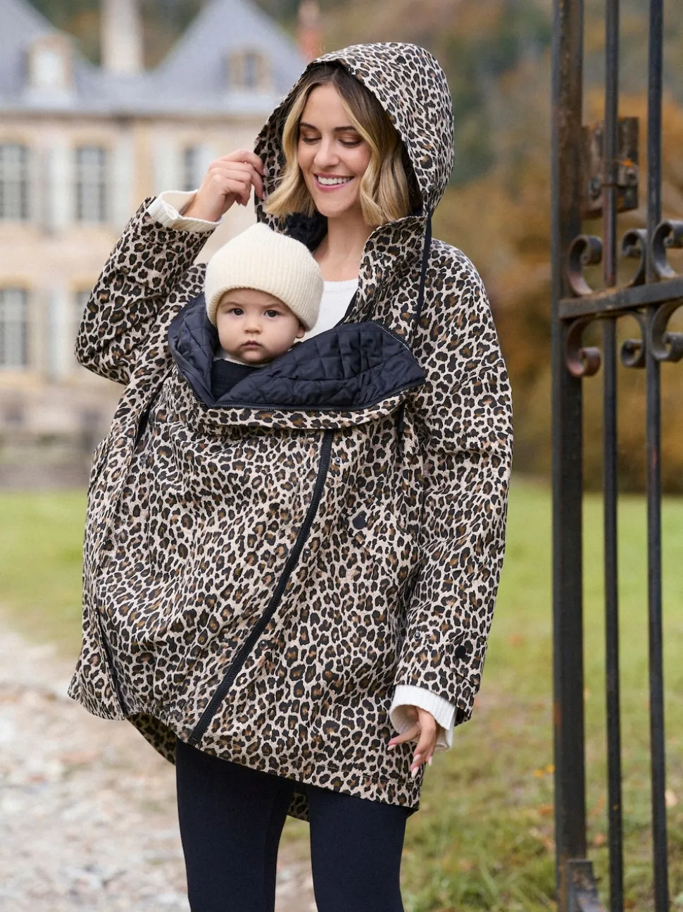Neutre imprimé léopard - Imperméable de Grossesse et de portage Seraphine 3-en-1