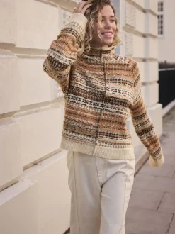 Neutre multicolore - Pull en maille à col droit avec Motif Fair Isle
