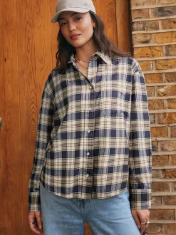 Neutre/bleu marine à carreaux - Chemise à manches longues
