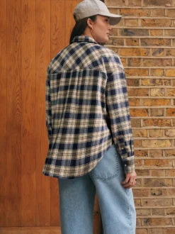 Neutre/bleu marine à carreaux - Chemise à manches longues