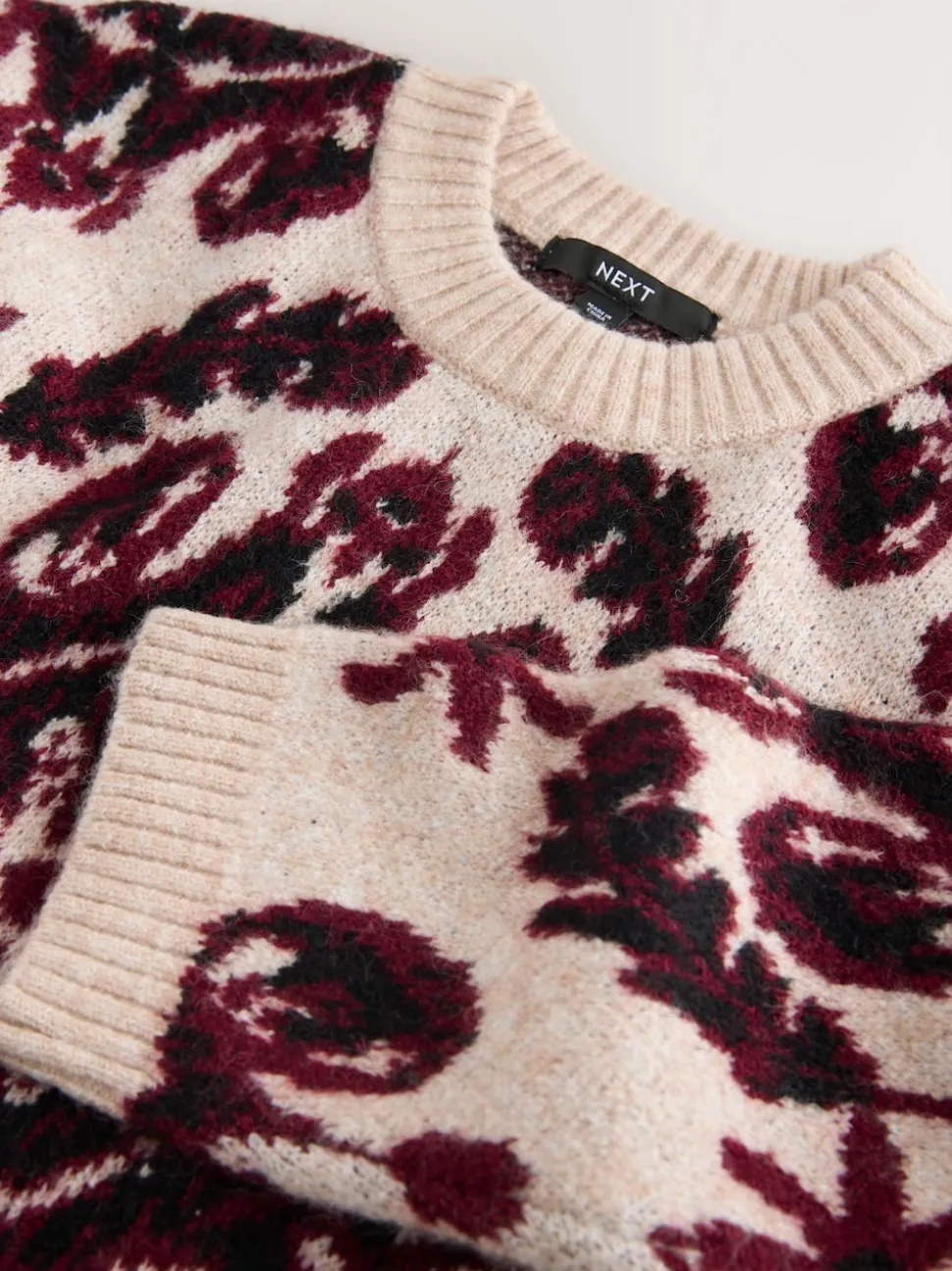 Neutre/Bordeaux - Pull à col rond Motif paisley Statement