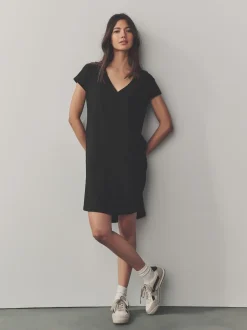 Noir - 100% coton Mancherons Col en V Mini robe