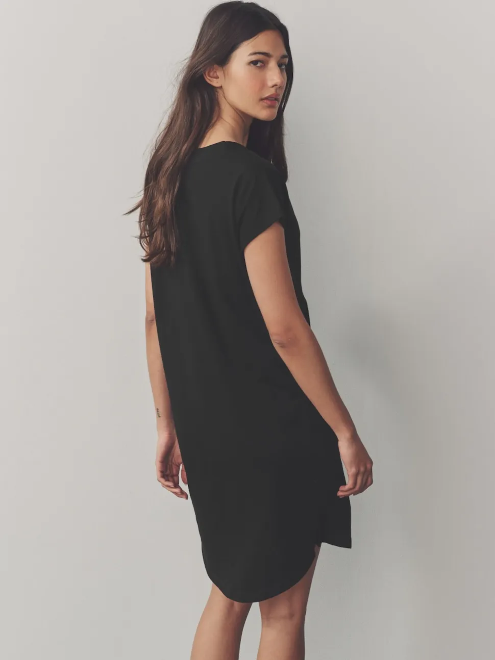 Noir - 100% coton Mancherons Col en V Mini robe