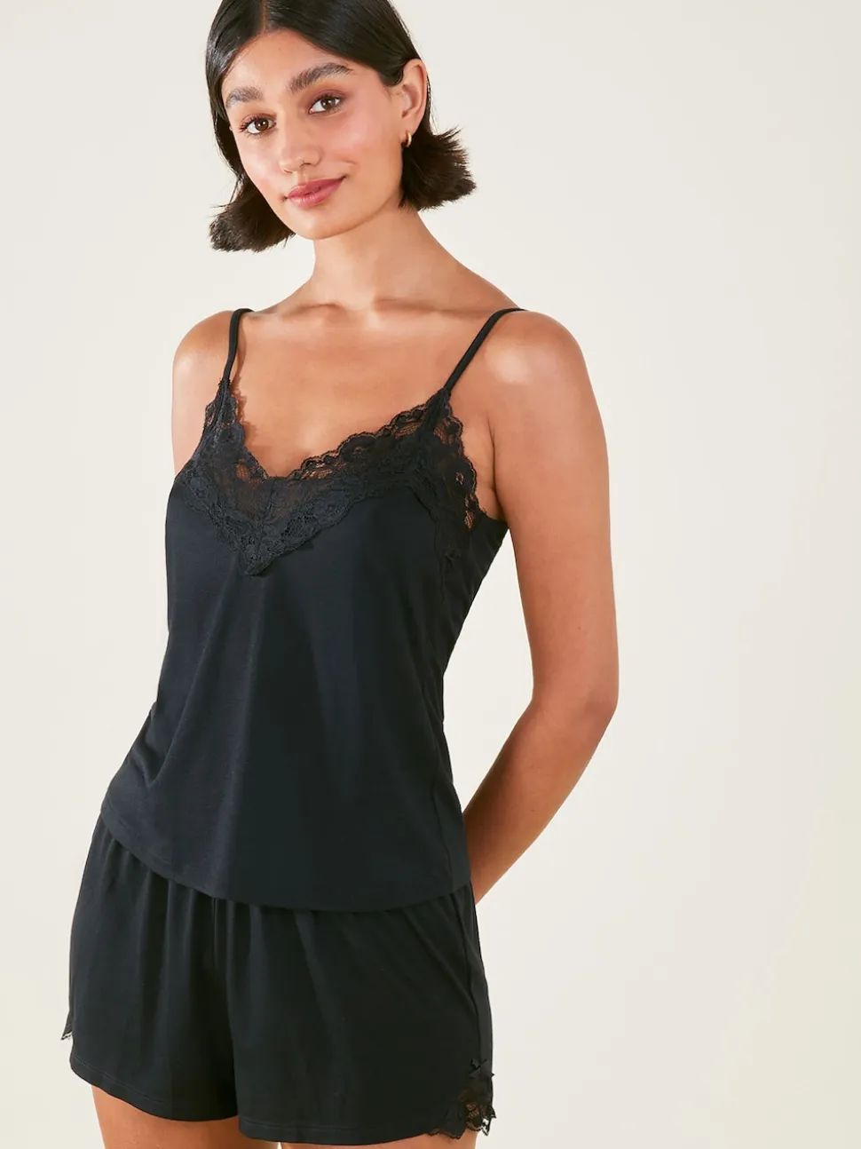 Noir - Accessorize Ensemble Pyjamas court bordé de dentelle