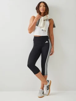 Noir - adidas Optime Essentials Workout 3-Rayures 3/4 Leggings