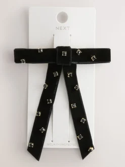 Noir - Barrette à cheveux en velours avec ornements d’un nœud