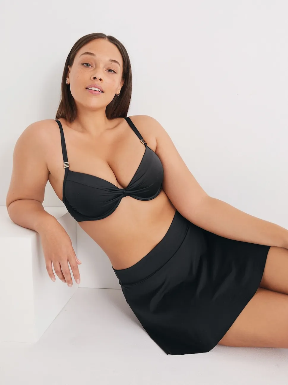 Noir - Bas de bikini jupe de bain