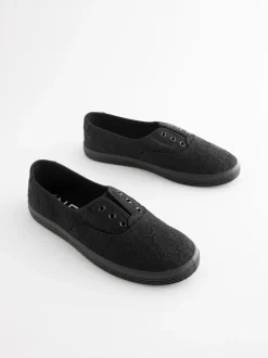 Noir - Baskets à enfiler en toile brodée sans lacets