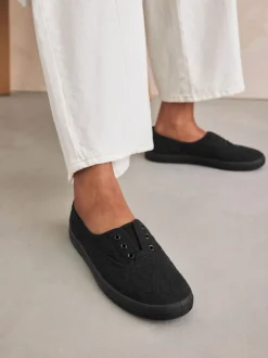 Noir - Baskets à enfiler en toile brodée sans lacets