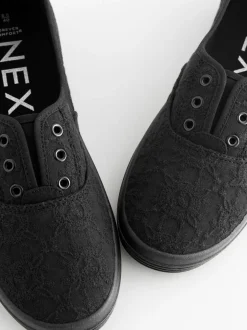 Noir - Baskets à enfiler en toile brodée sans lacets