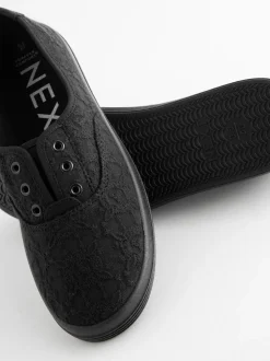Noir - Baskets à enfiler en toile brodée sans lacets