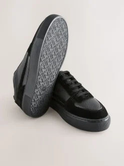 Noir - Baskets à lacets en cuir à panneaux épais