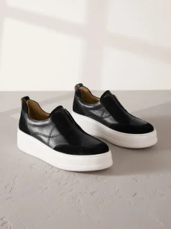 Noir - Baskets Signature à plateforme compensée épaisse en cuir