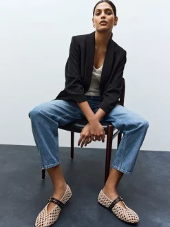 Noir - Blazer décontracté à manches froncées