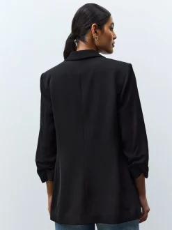Noir - Blazer décontracté à manches froncées