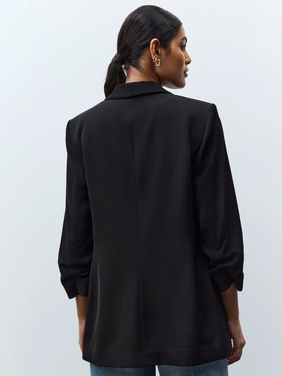 Noir - Blazer décontracté à manches froncées