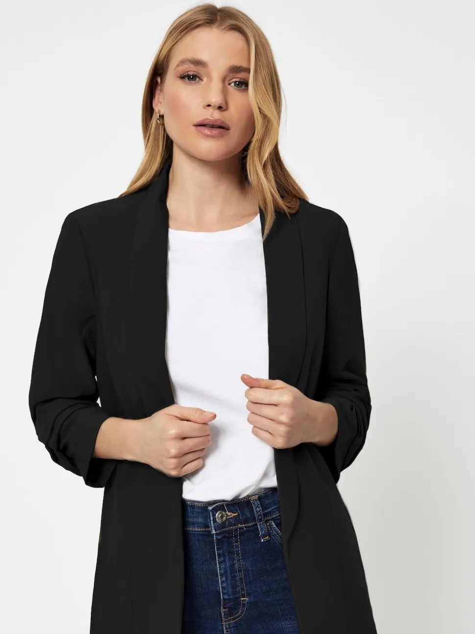 Noir - Blazer PIECES à manches froncées