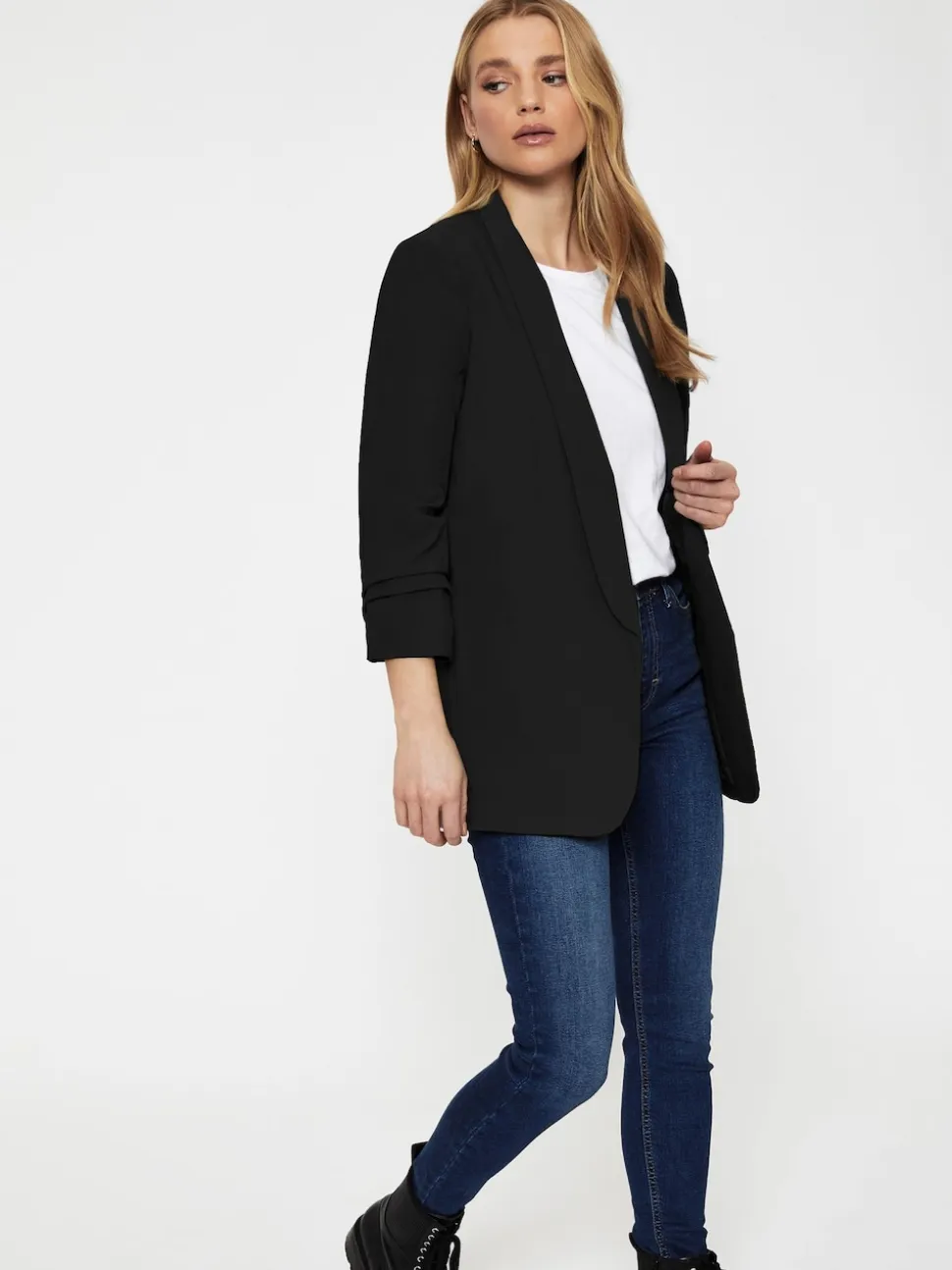 Noir - Blazer PIECES à manches froncées