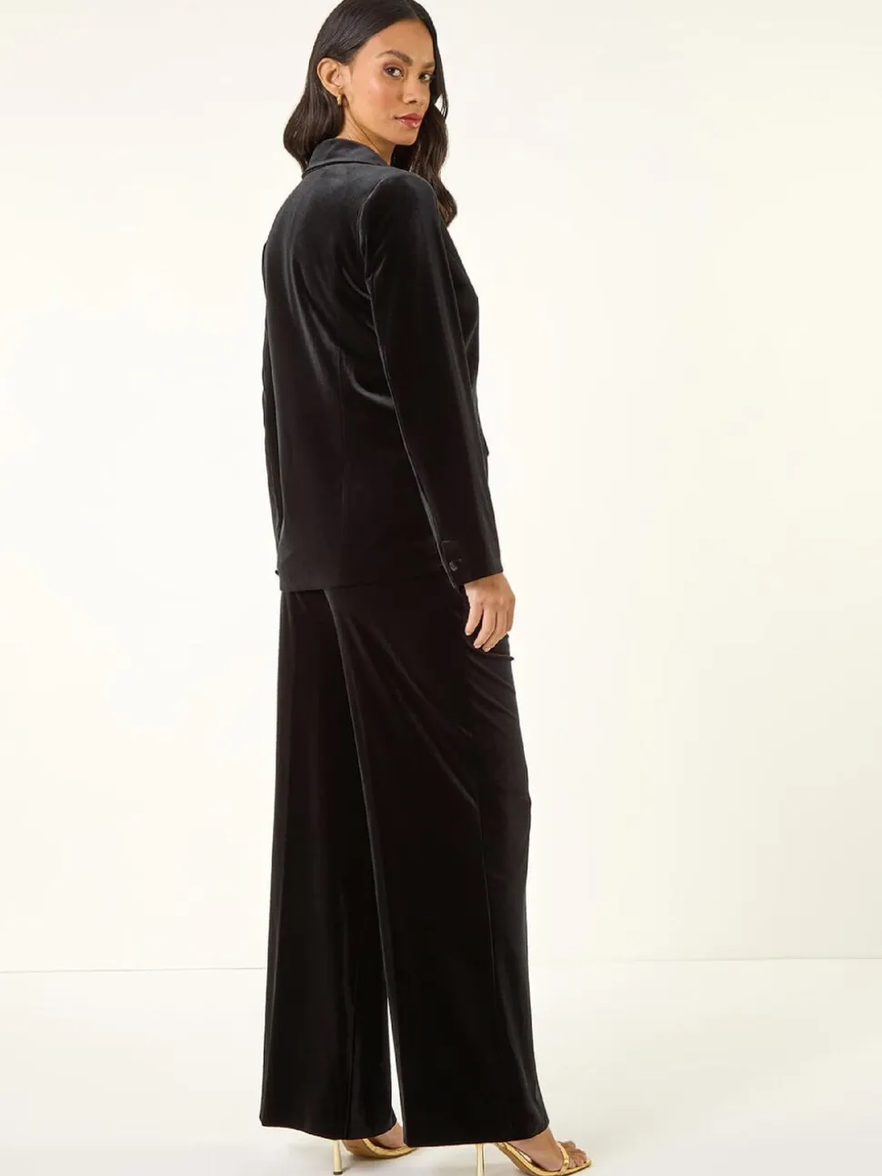Noir - Blazer Roman en velours à simple boutonnage