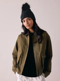 Noir - Bonnet à pompon en maille côtelée