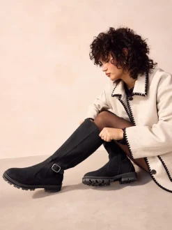Noir - Bottes Chelsea à boucle hauteur des genoux