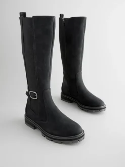 Noir - Bottes Chelsea à boucle hauteur des genoux