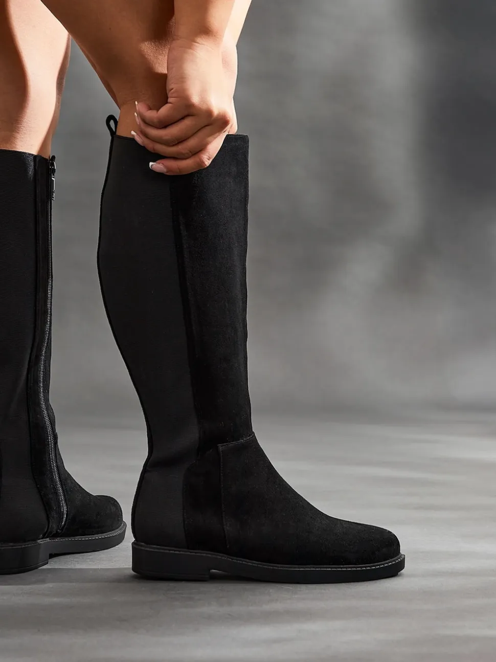 Noir - Bottes hautes Linzi coupe large en acier avec panneau extensible
