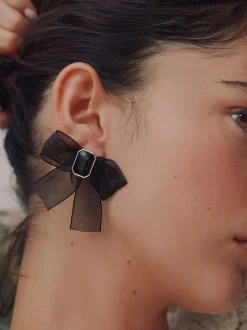 Noir - Boucles d’oreilles à nœud en organza