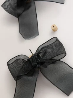 Noir - Boucles d’oreilles à nœud en organza